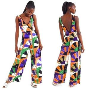 Urban Outfitters Patchwork Multicolor Sleeveless Wide Leg Jumpsuit | Size 0